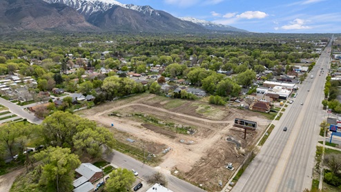 Midtown Village aerial of new community in Ogden, Utah.