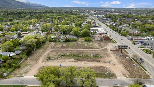 Midtown Village aerial of new community in Ogden, Utah.