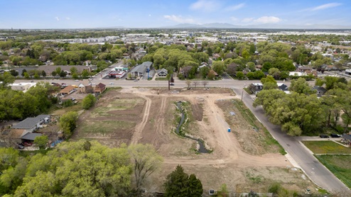Midtown Village aerial of new community in Ogden, Utah.