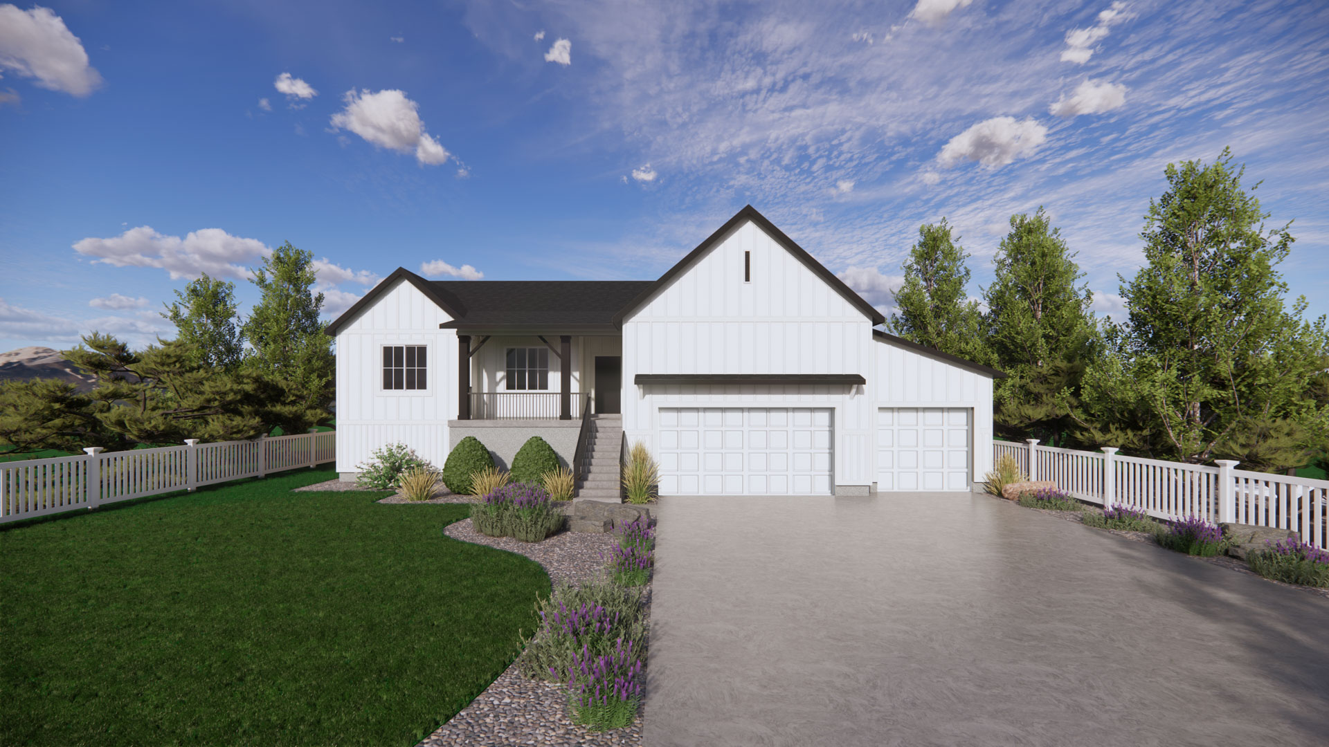 farmhouse elevation rendering of our durham plan in ogden, utah