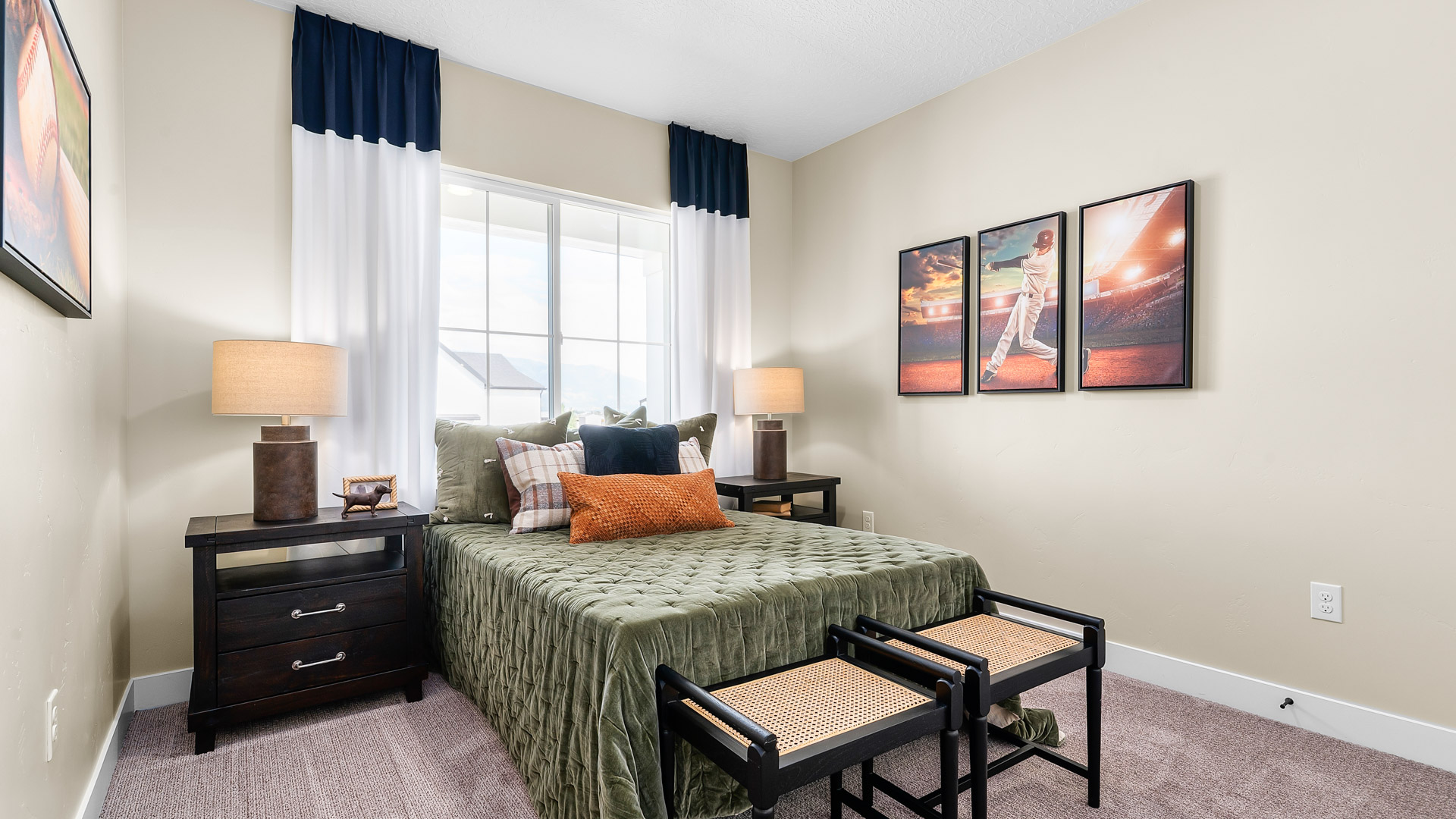 Bedroom with large window.