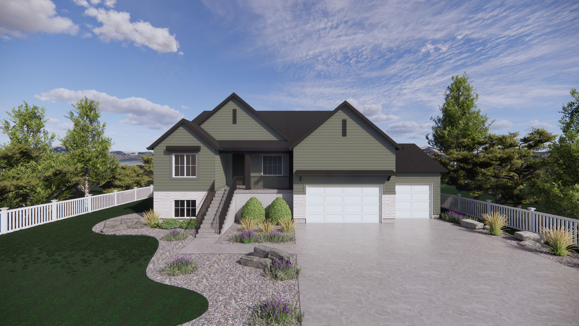 modern farmhouse elevation rendering of our oakley plan in ogden, utah
