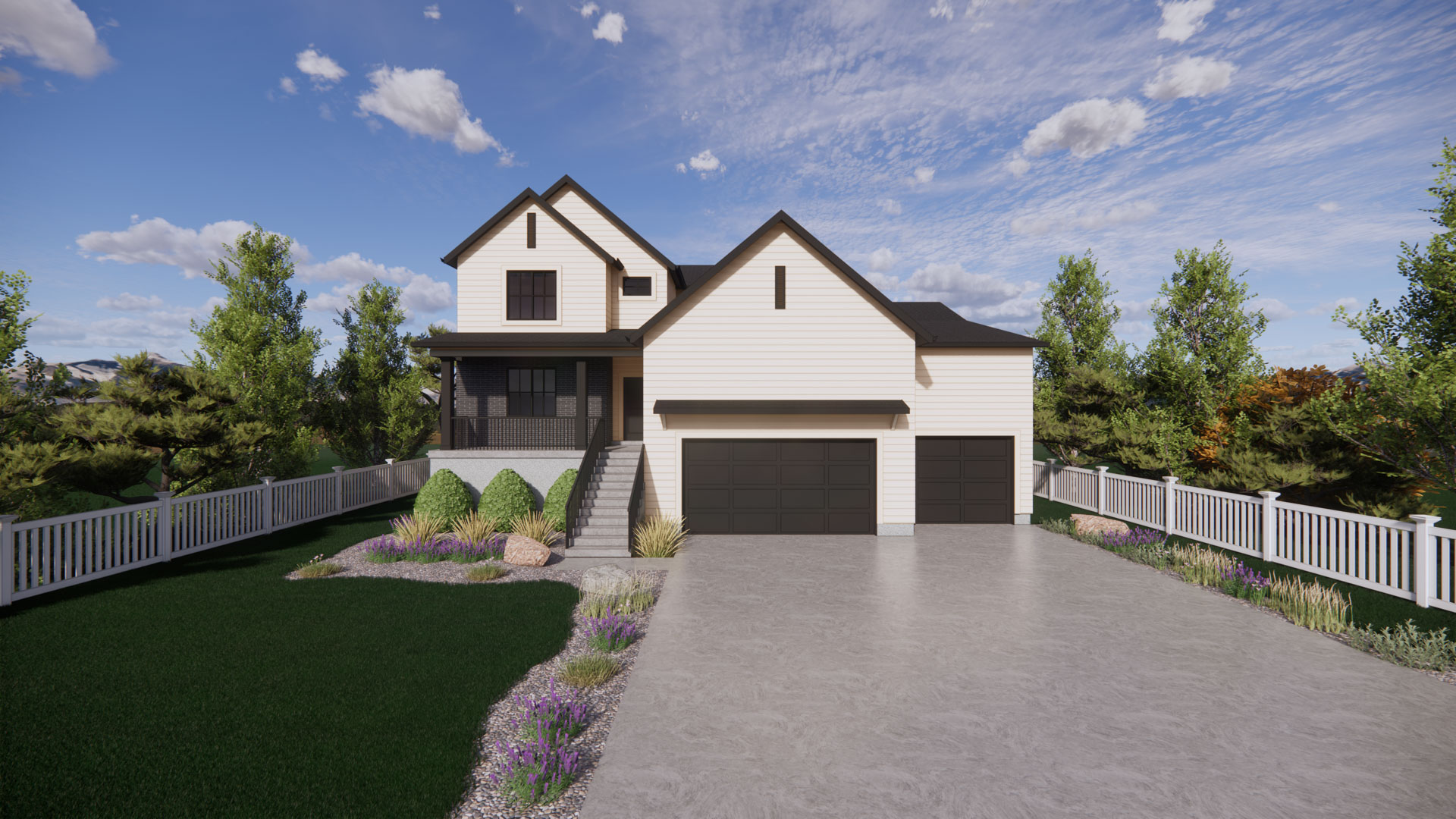 modern farmhouse elevation rendering of our harmony plan in ogden, utah