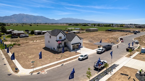 Aerial view of model home in Palomino in Ogden Utah.