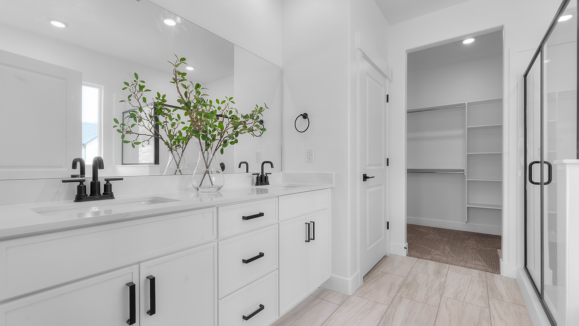 Bathroom with double sink vanity.