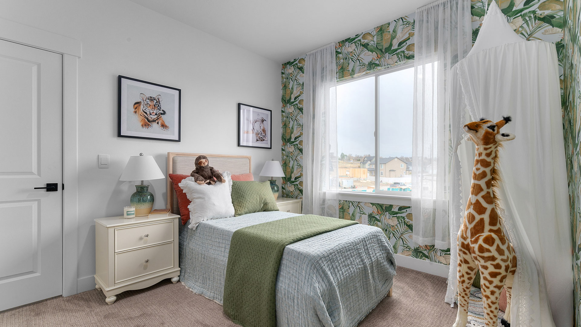 Bedroom with large window.