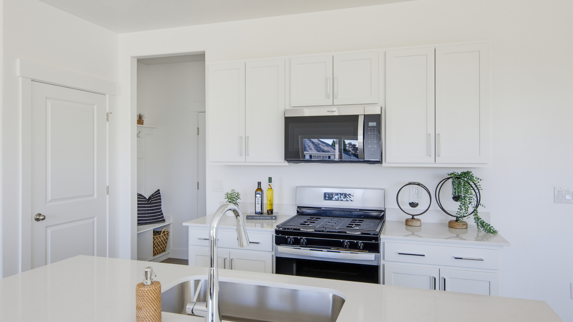 Kitchen and dining with patio doors.