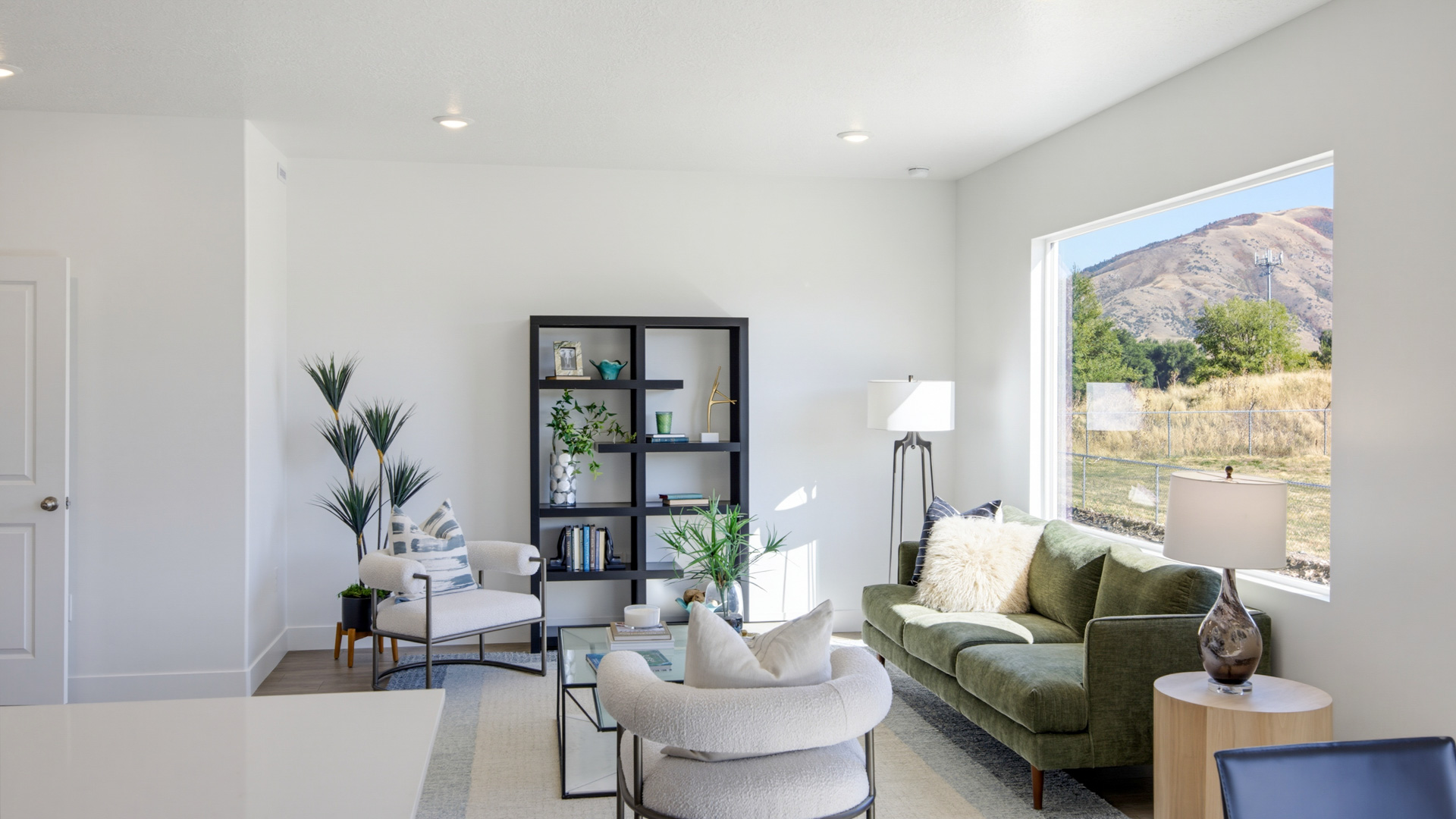 Family room with large window.