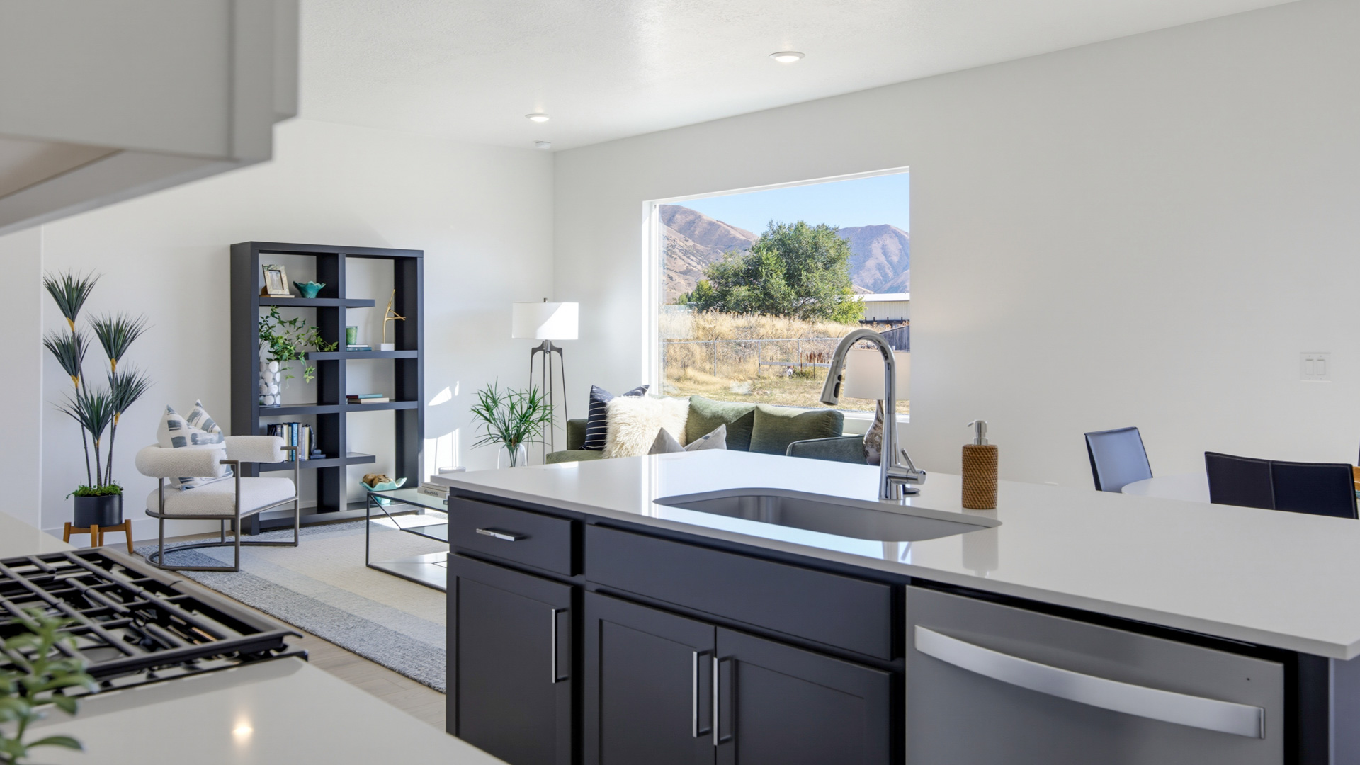 Kitchen and dining with patio doors.