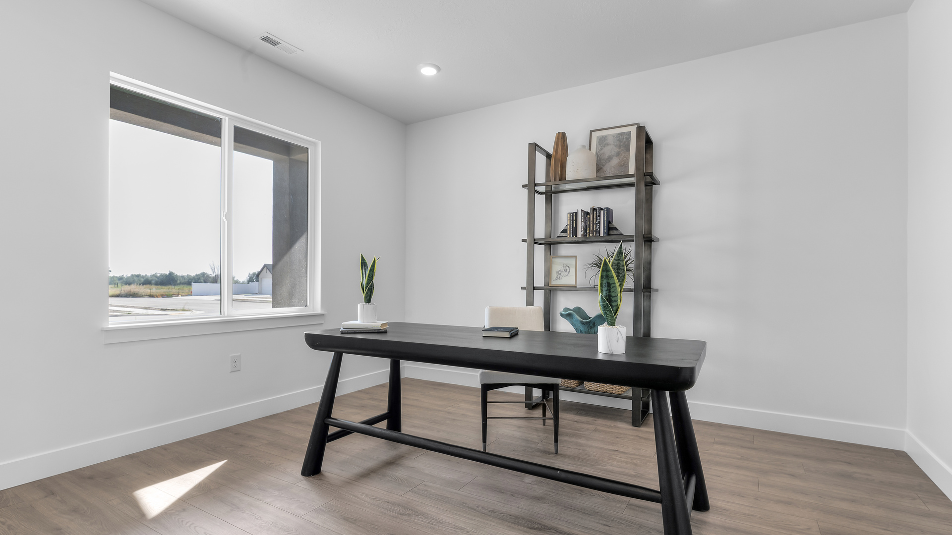 Home office with double doors in hallway