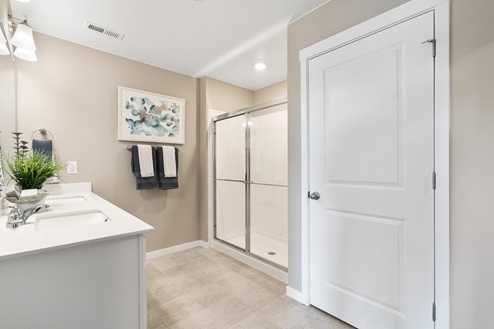 Main bathroom with walk in shower and closet