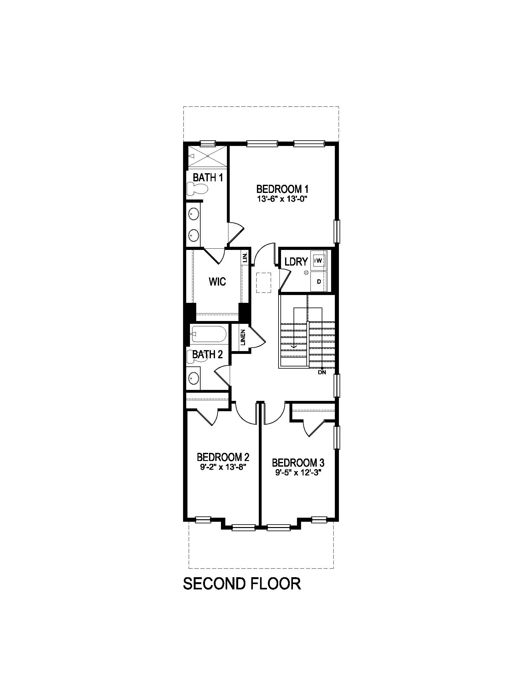 2nd floor plan drawing of Melbourne home at Arcadia providing three upstairs bedrooms and a convenient laundry room