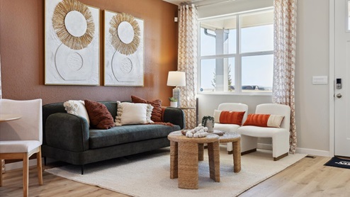Warm tone living room in Horizon Uptown home by D.R. Horton