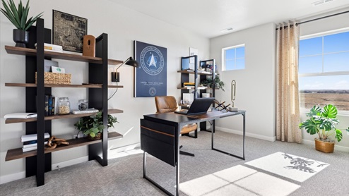 Home office with natural light in Horizon Upton new home by D.R. Horton in Auora, Colorado