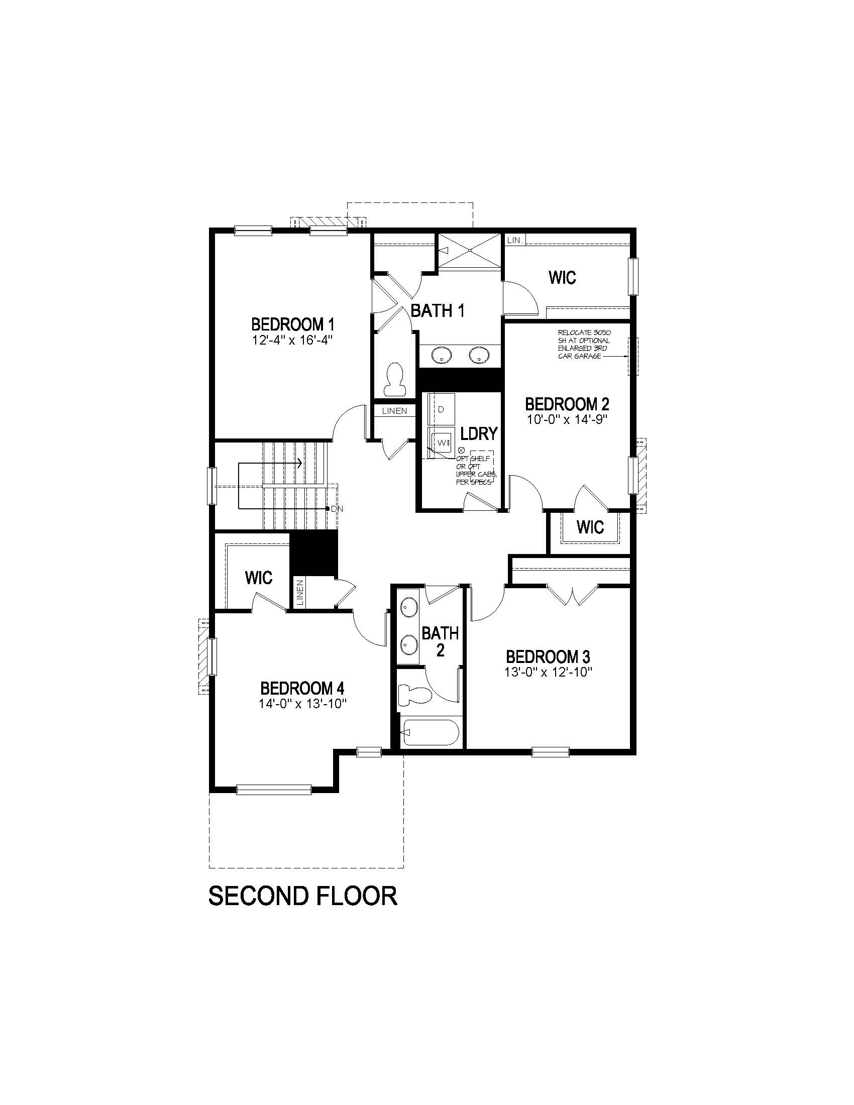 Second floor layout of Holocombe plan by D.R. Horton, featured at Harmony community