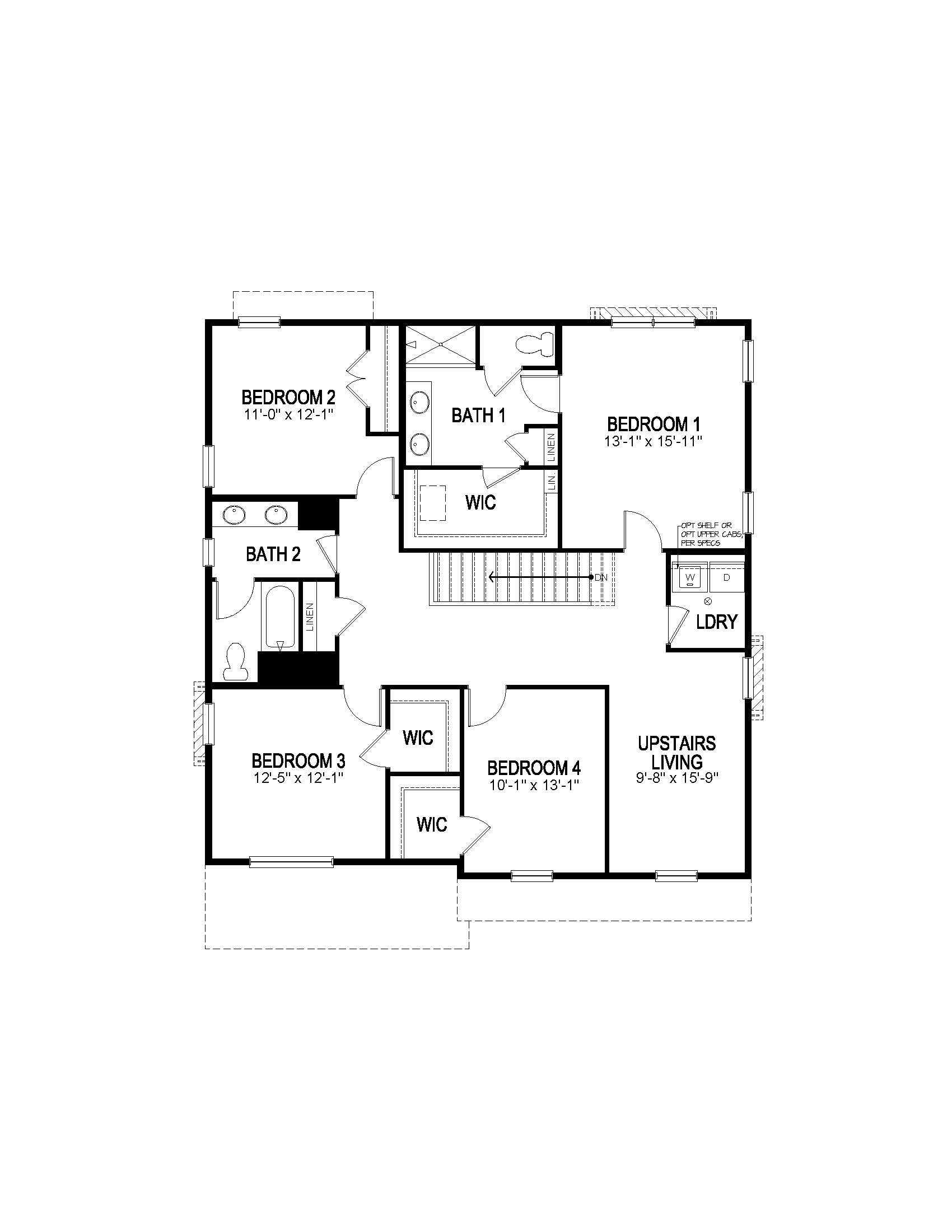 Second floor layout of Henley two-story home plan at Harmony by D.R. Horton
