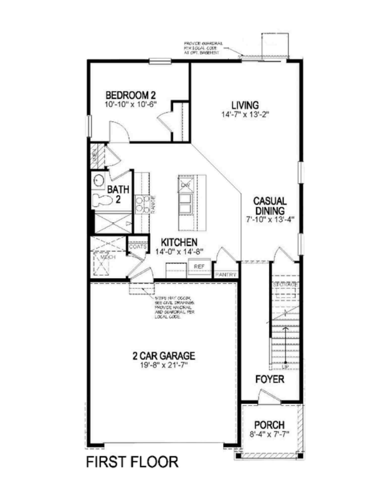 First floor layout of Elm 2-car plan featured at Harmony in Aurora, Colorado