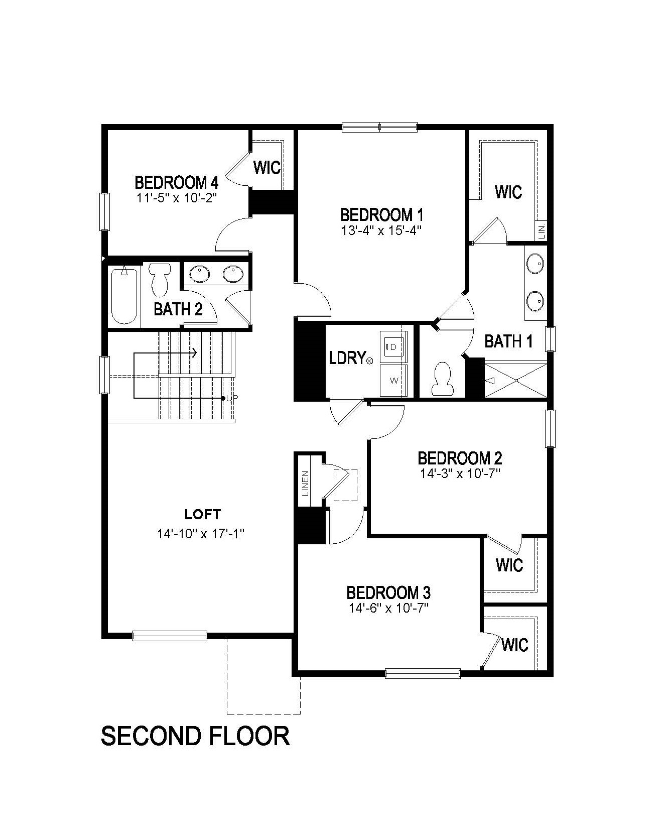 Bridgeport second floor diagram providing four comfortable bedrooms at Crystal Valley Pine Ridge in Colorado