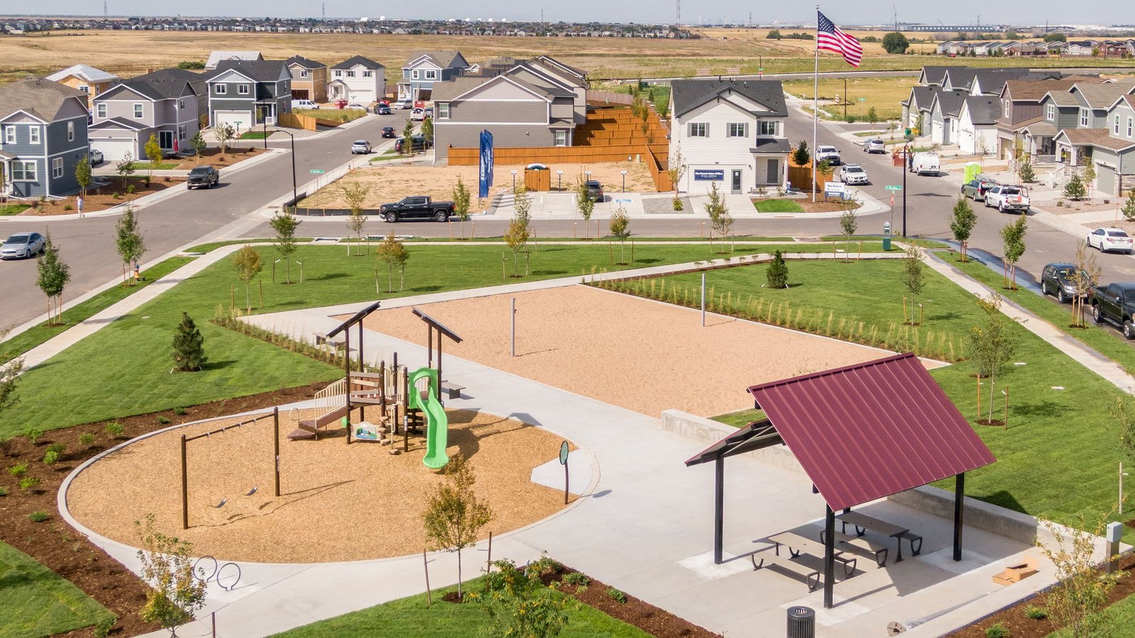 Aerial view of landscaped community area at Sky Ranch by D.R. Horton