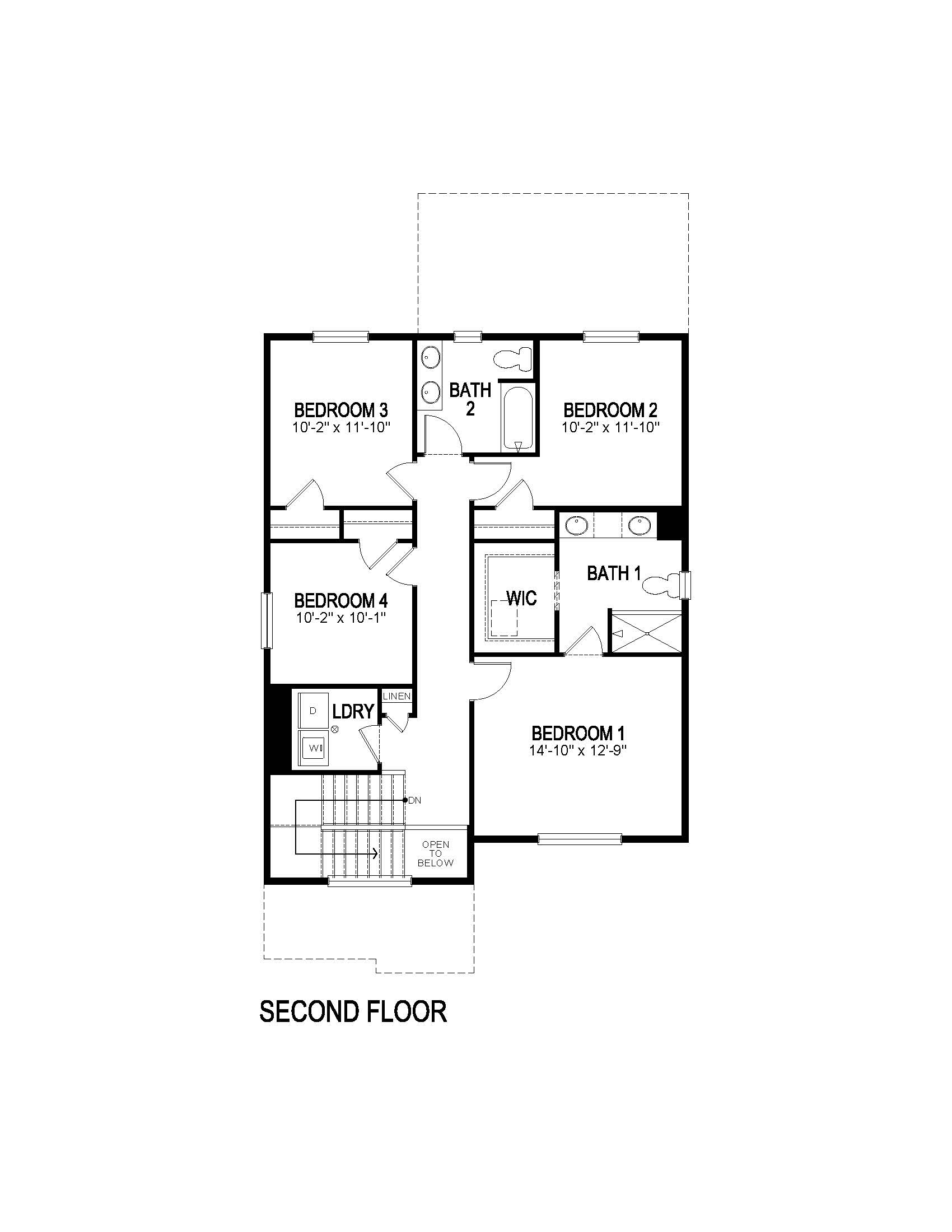 Layout of the second floor of the Alamosa plan, featured at Sky Ranch in Watkins, Colorado