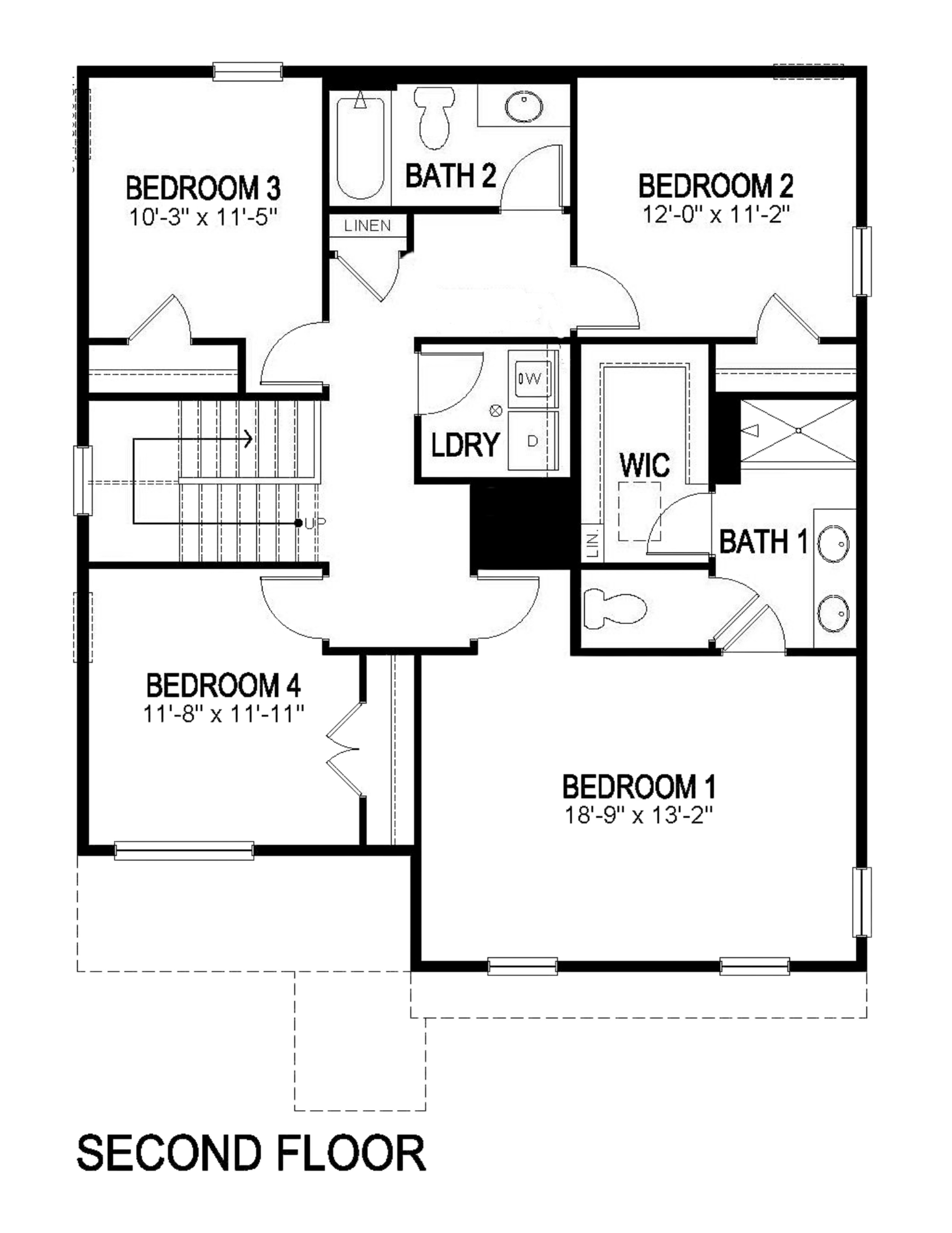 Second floor layout of Bellamy plan by D.R. Horton, featured at Sky Ranch community
