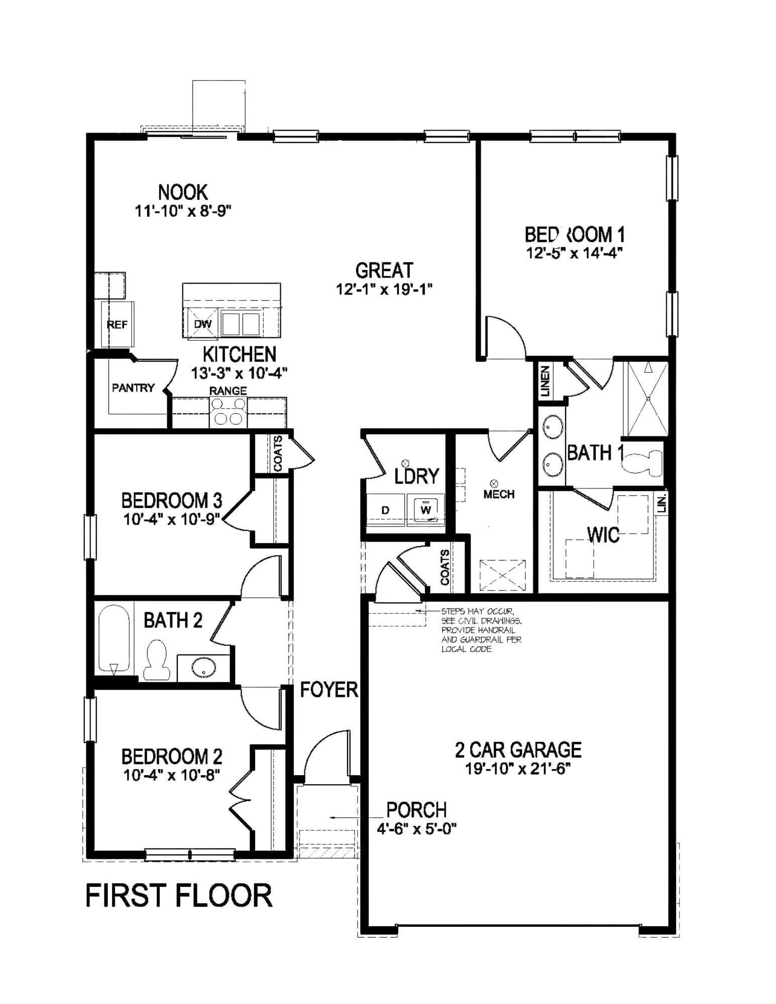 Layout of Harmony 2-car plan with 3 bedrooms and 2 bathrooms