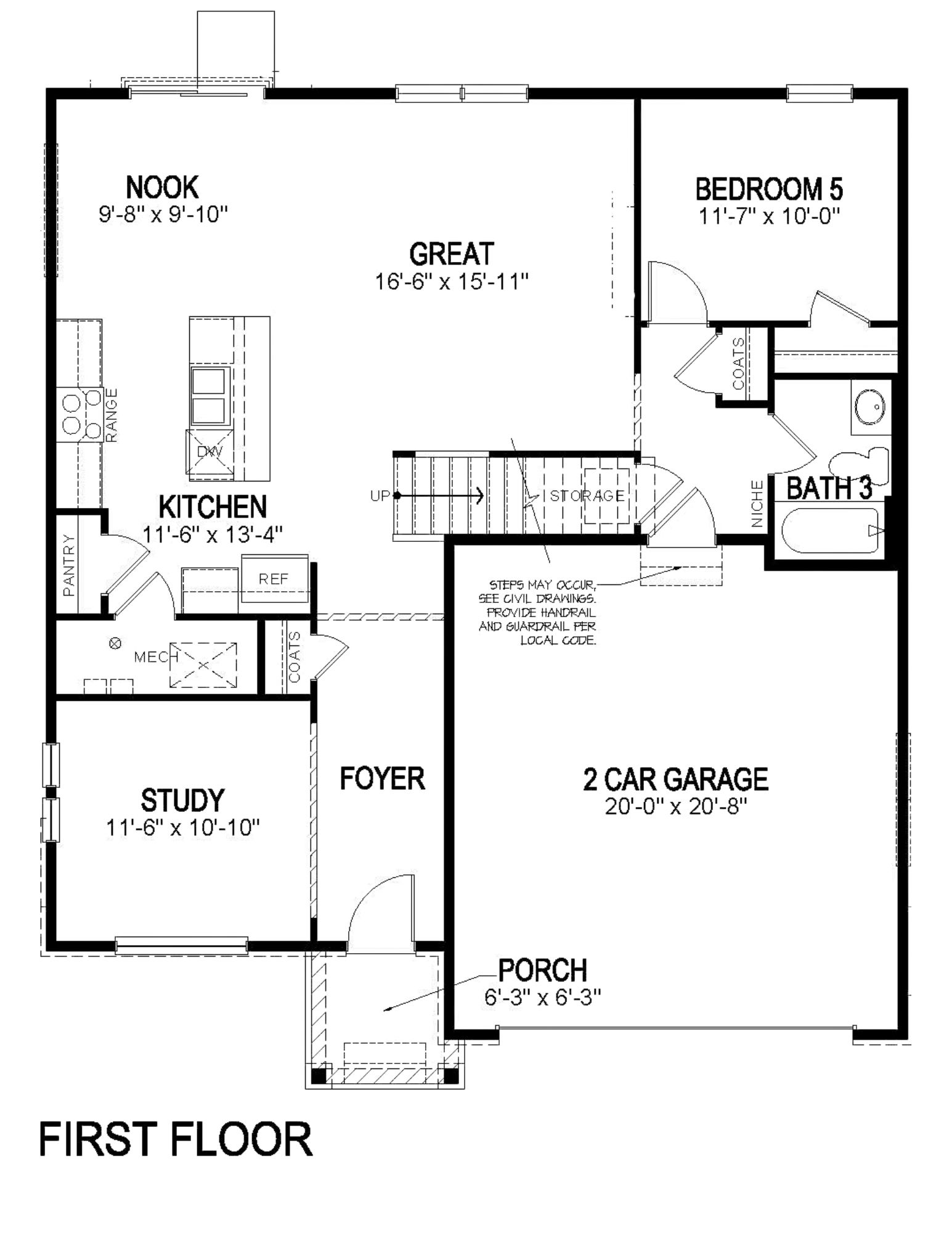 First floor layout of Henley 2-car plan featured at Sky Ranch in Watkins, Colorado