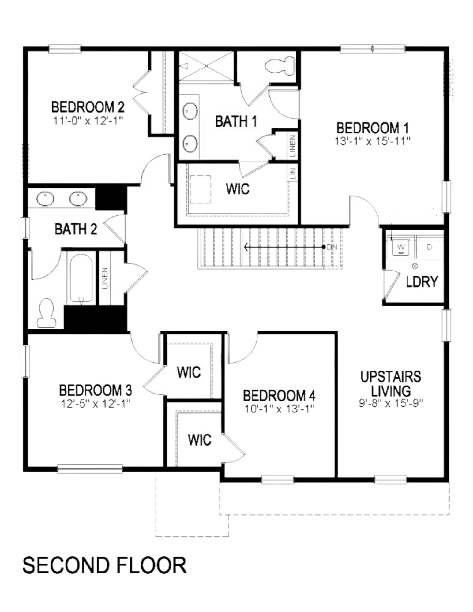 Second floor layout of Henley two-story home plan at Sky Ranch by D.R. Horton