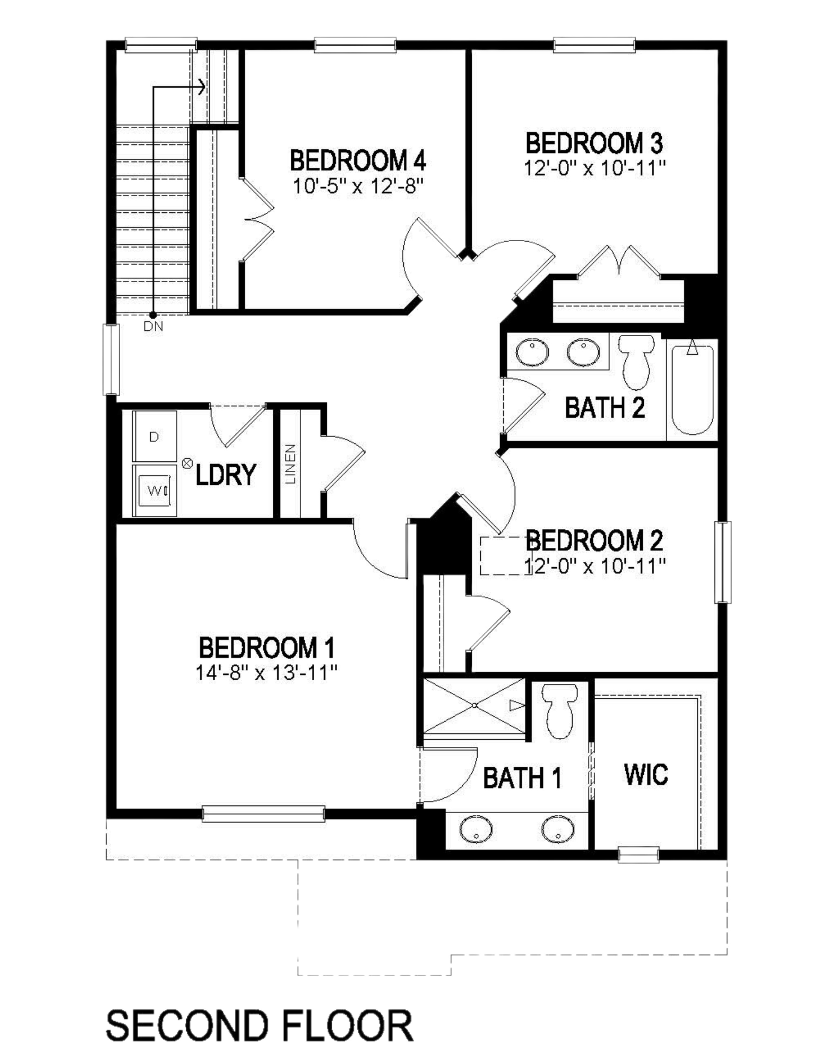 Second floor of Washington plan layout, featured at Sky Ranch by D.R. Horton