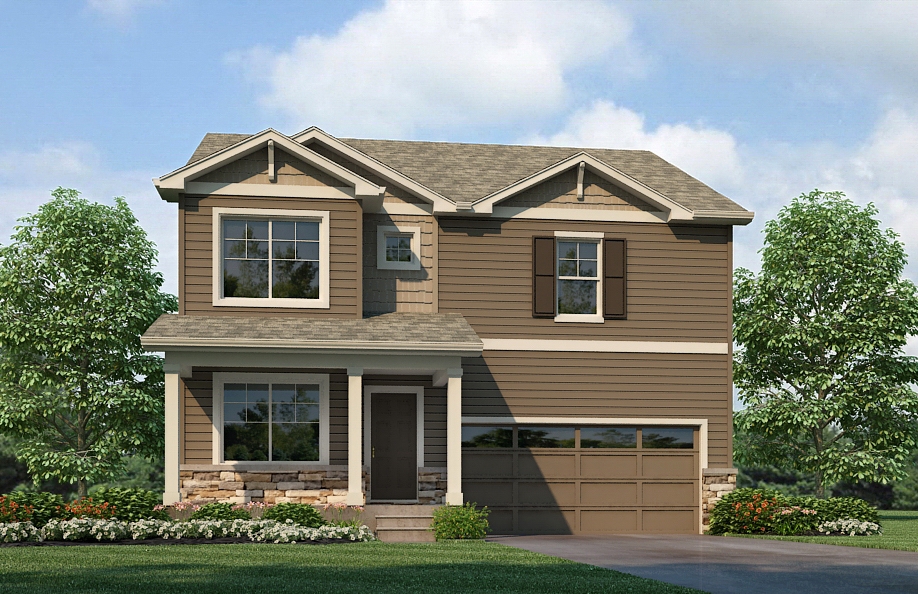 Exterior elevation option B of Holocombe two-story home plan with 2-car garage featured at Sky Ranch by D.R. Horton