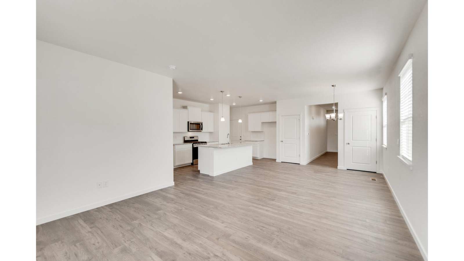 Open concept main floor layout of new D.R. Horton home in Watkins, Colorado