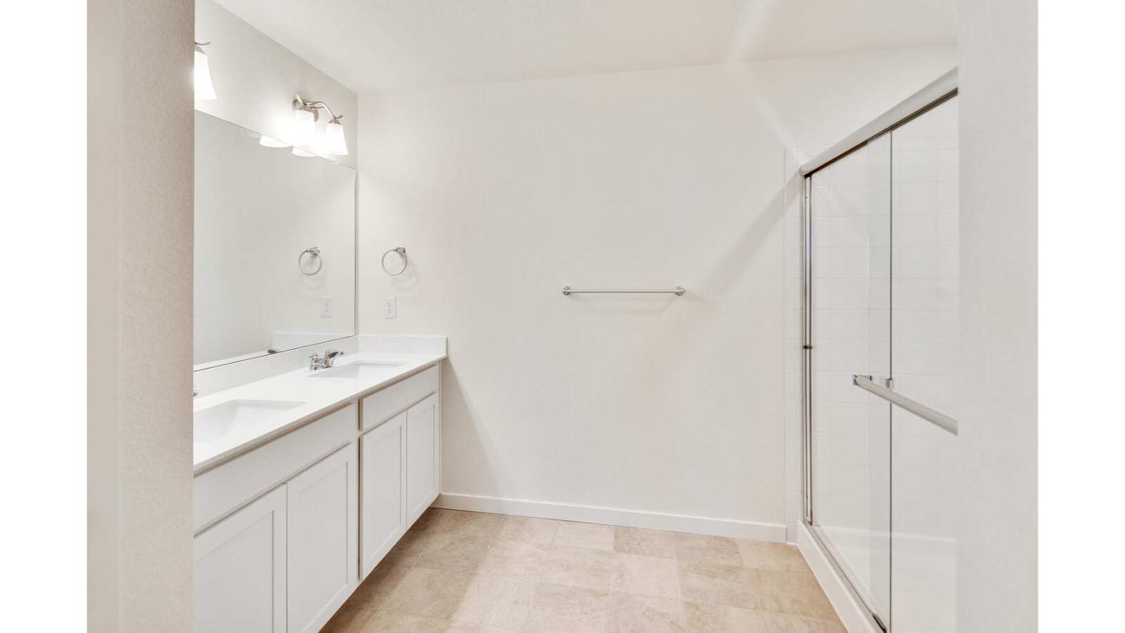 Private attached primary bathroom of new D.R. Horton home in Watkins, Colorado