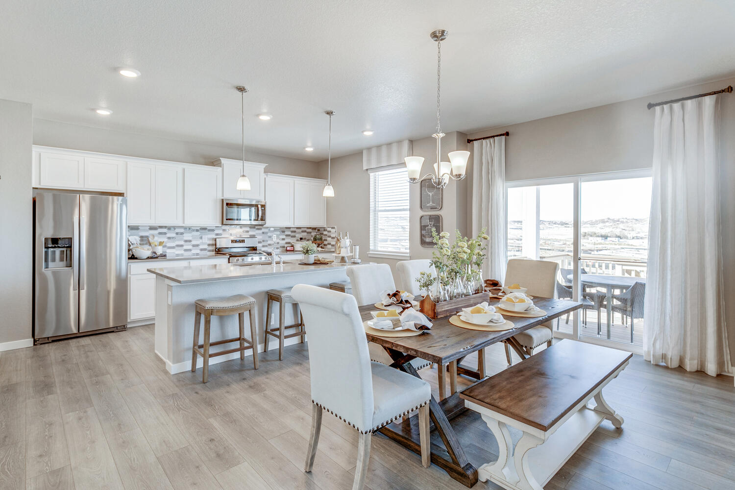 Kitchen and dining area with sliding glass door