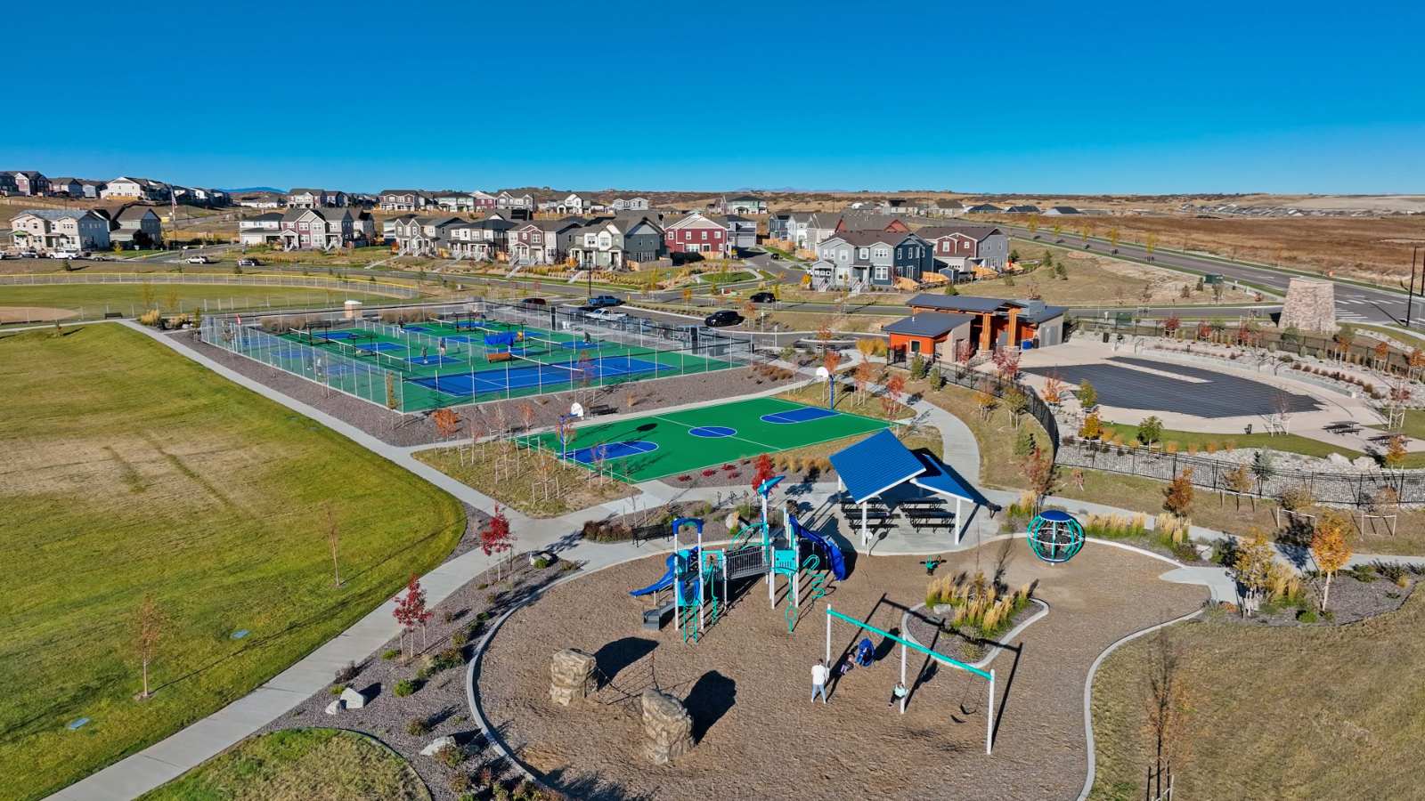 Playground, sport courts and pool amenities available at Trails at Crowfoot community by D.R. Horton in Parker, CO