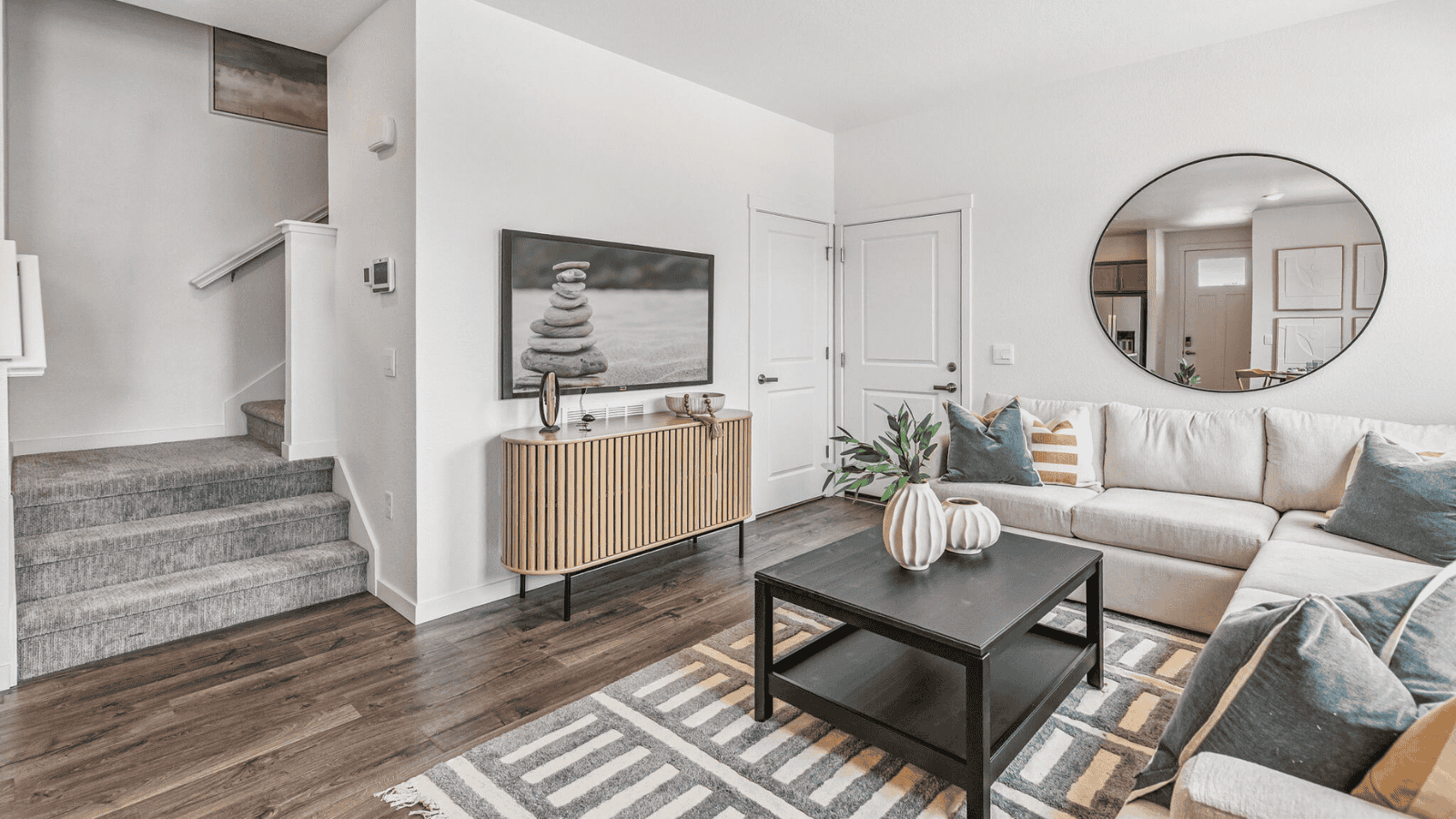 Open concept living room in new home at Arcadia community in Denver Colorado