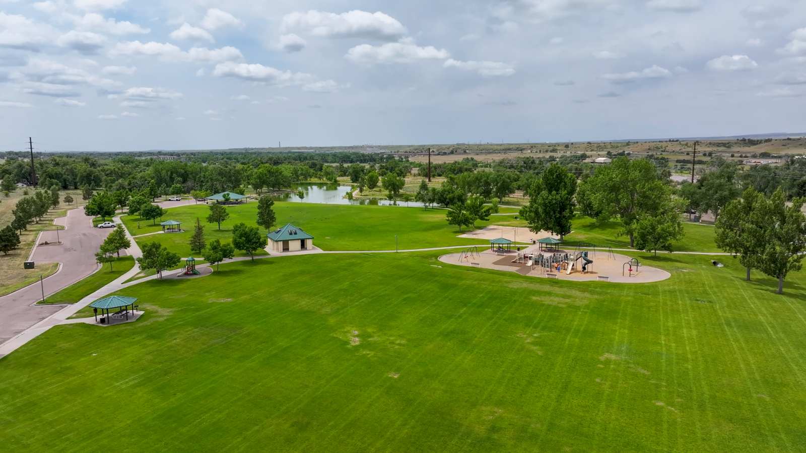Aerial view of community park and recreational area at Lorson Ranch