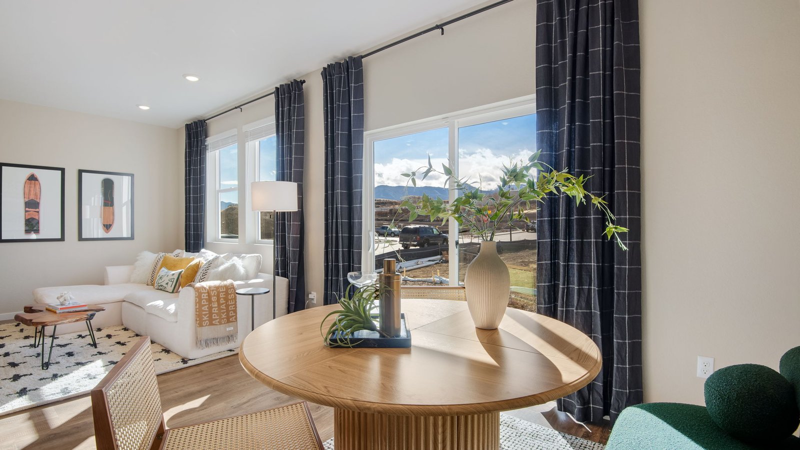 Open concept dining room with large windows in Colorado Springs