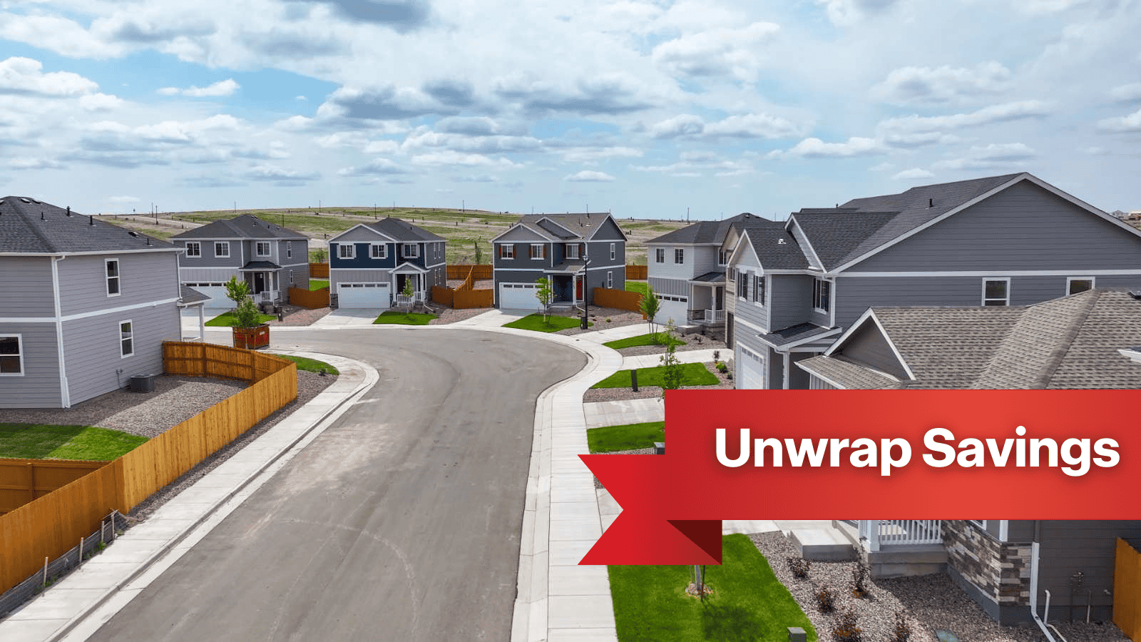 Street view of new homes in Lorson Ranch with landscaped front yards