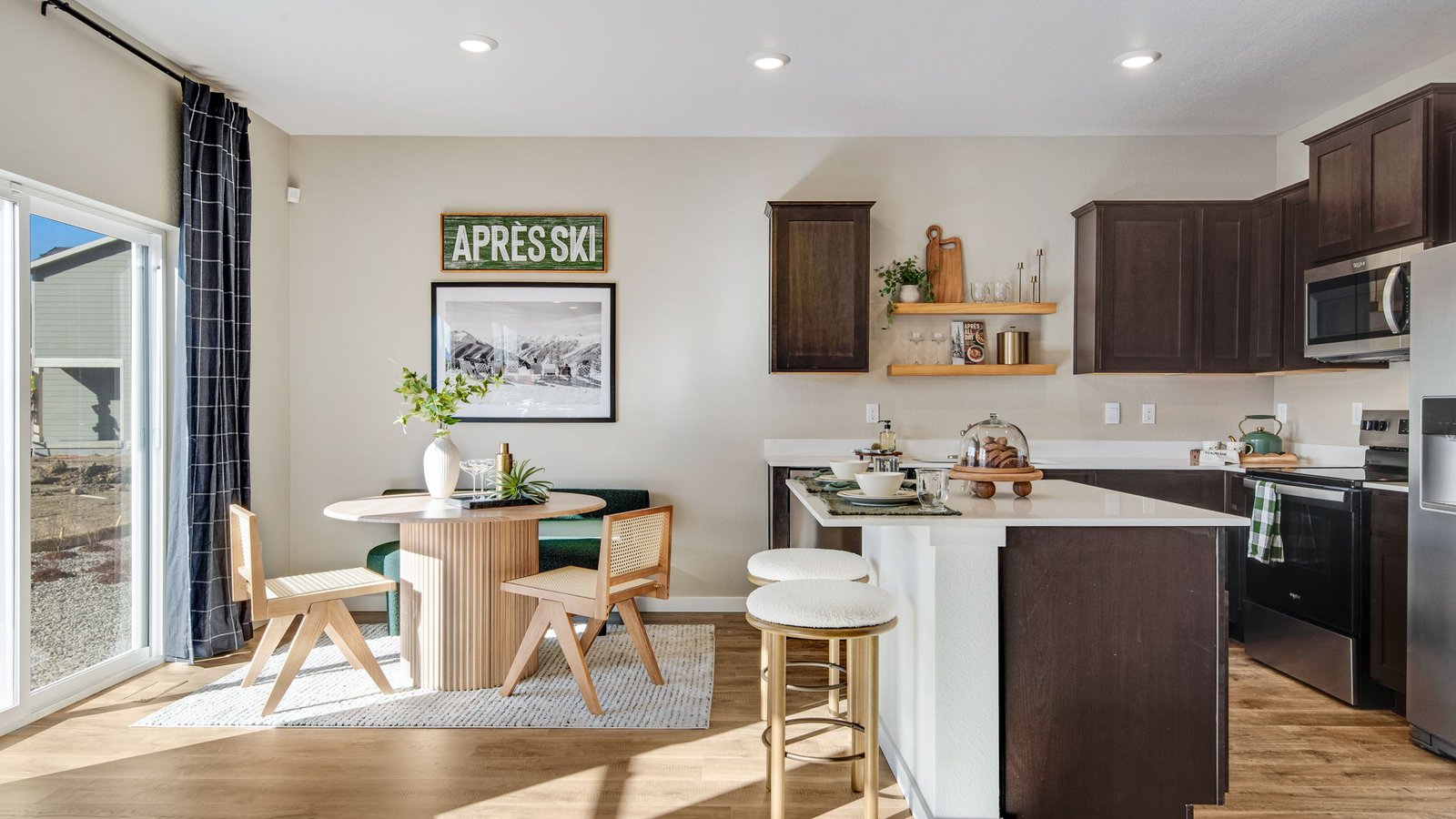 ski inspired dining room in model home colorado
