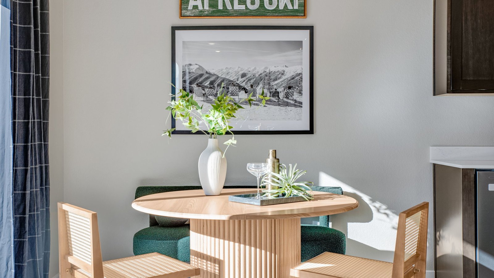 ski themed dining room in model home by d.r. horton