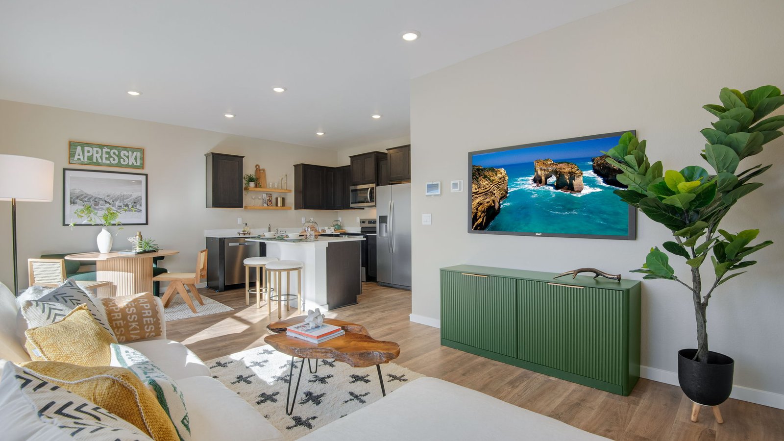 main floor of ski lodge decorated model home