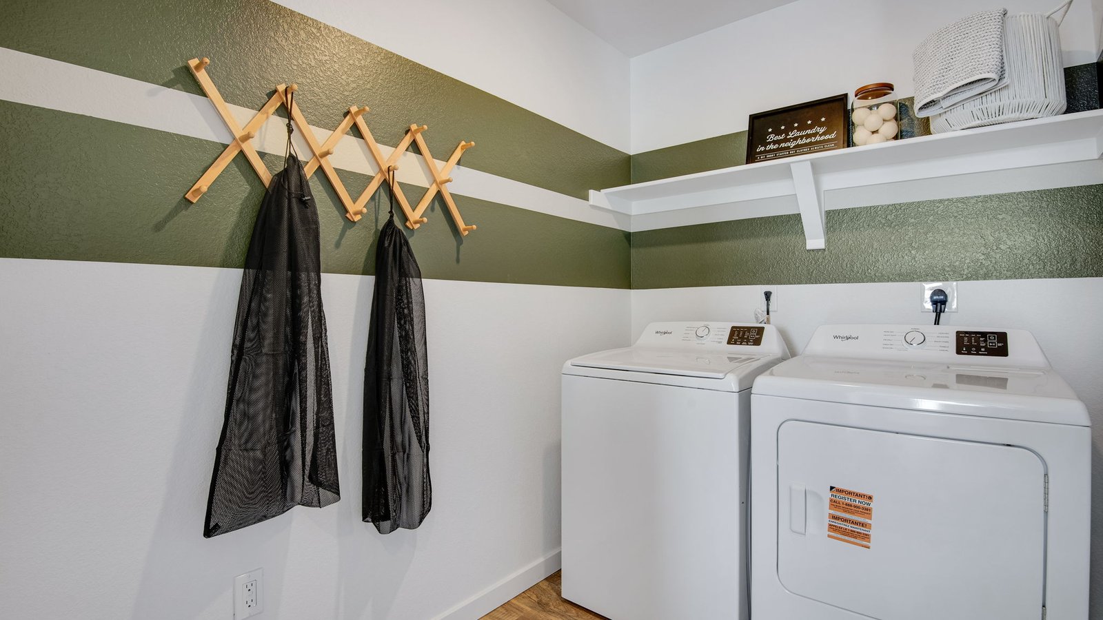 laundry room with green stripes