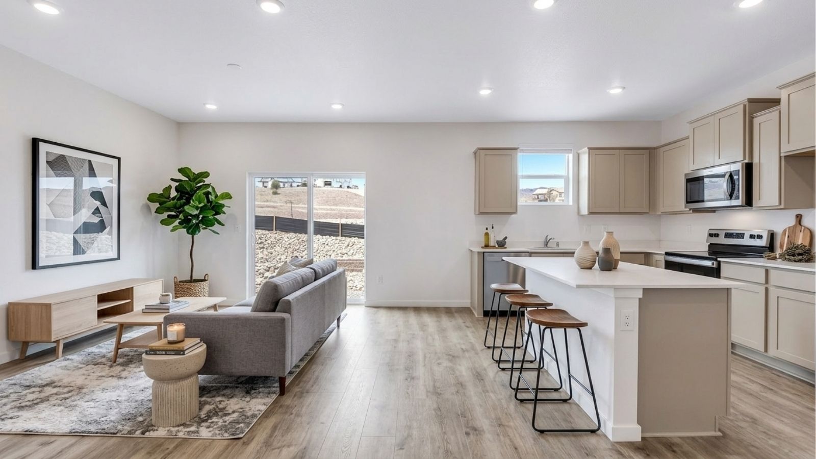 kitchen to living area new home