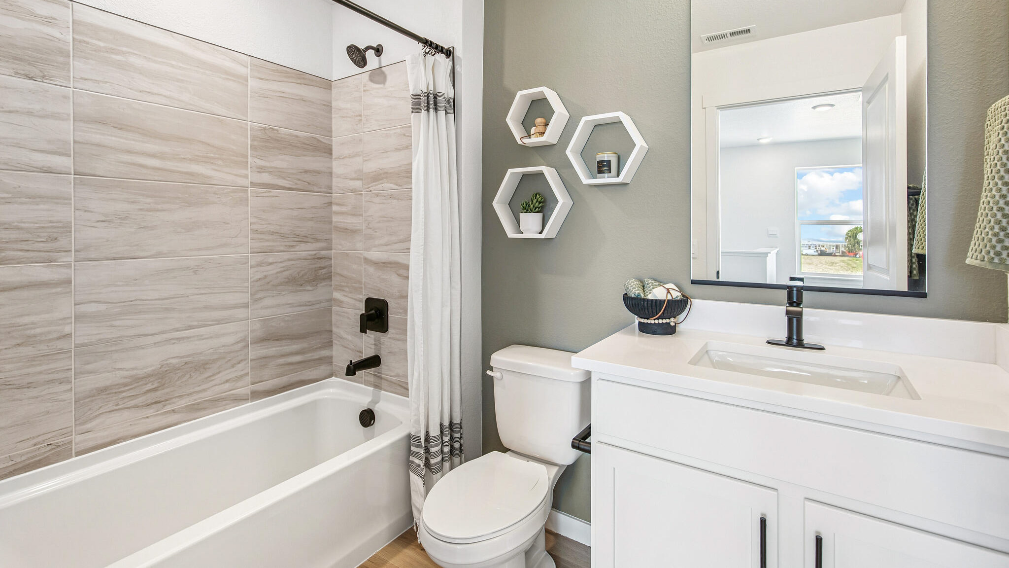 updated bathroom in a new construction home