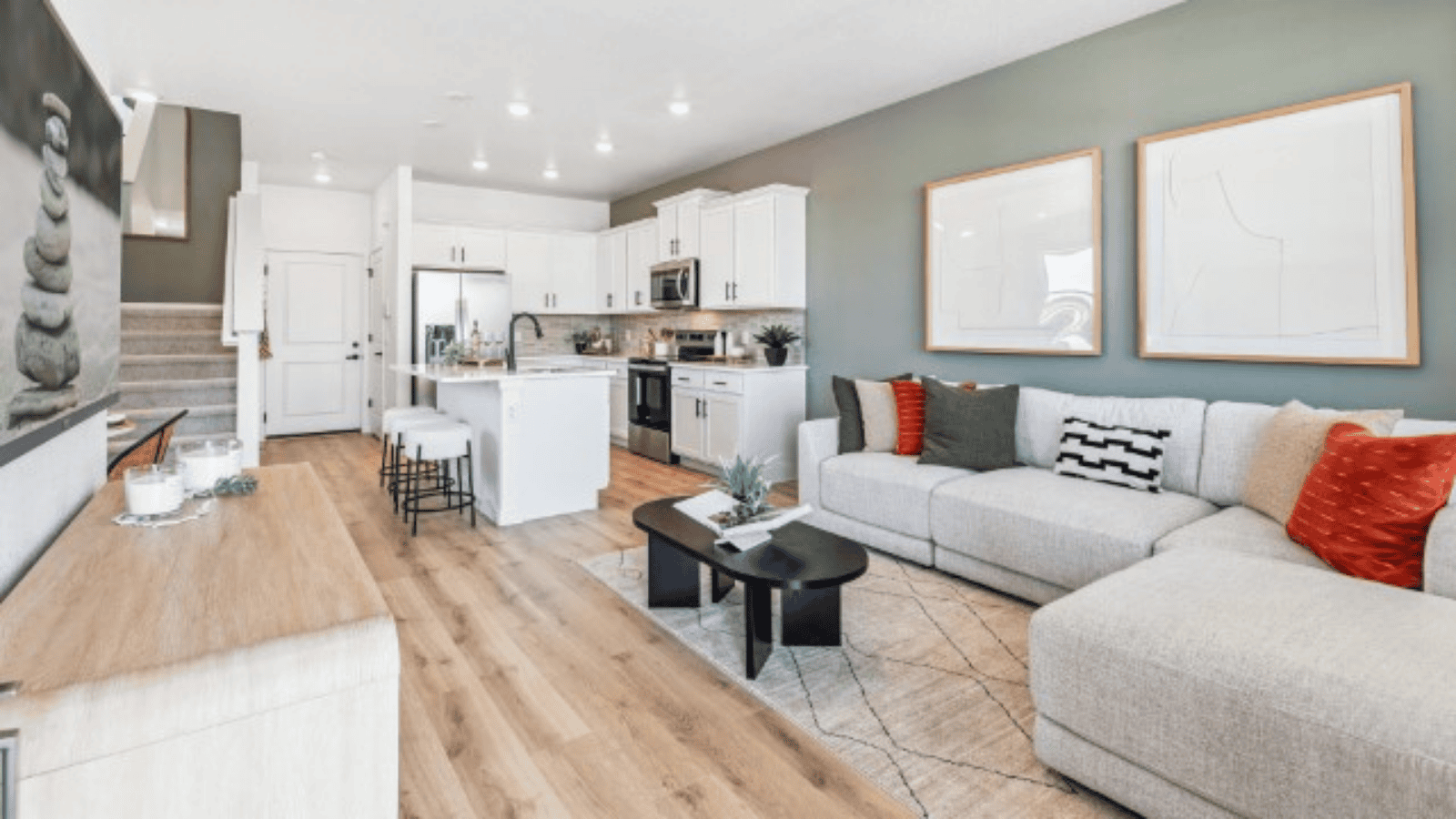 living room in paired home in commerce city