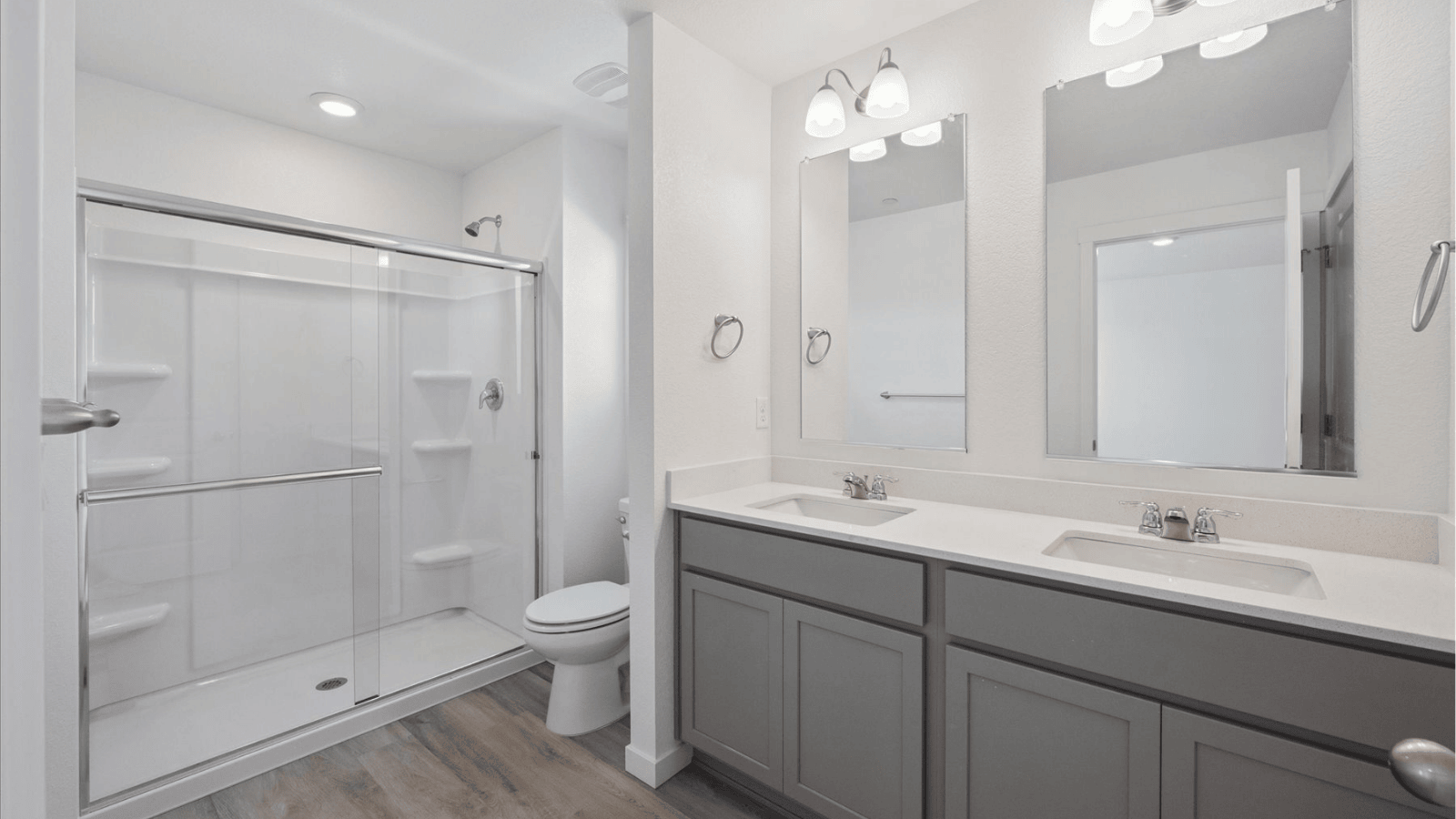 Primary bathroom with shower in new home