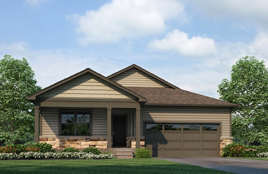 Chatham floor plan elevation R one story with covered front porch in Settlers Crossing by D.R. Horton