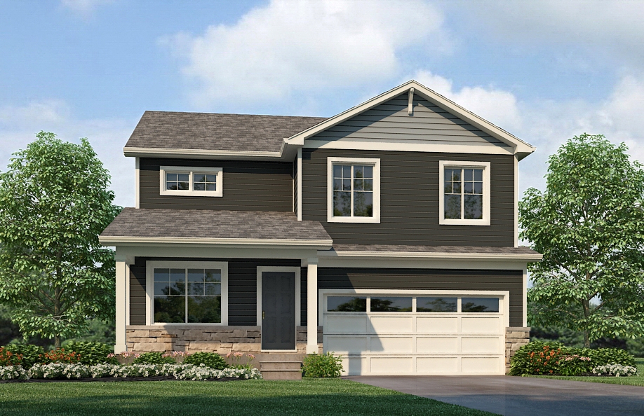 Elevation R from Bellamy single family floor plan at Settlers Crossing in Commerce City with covered front porch