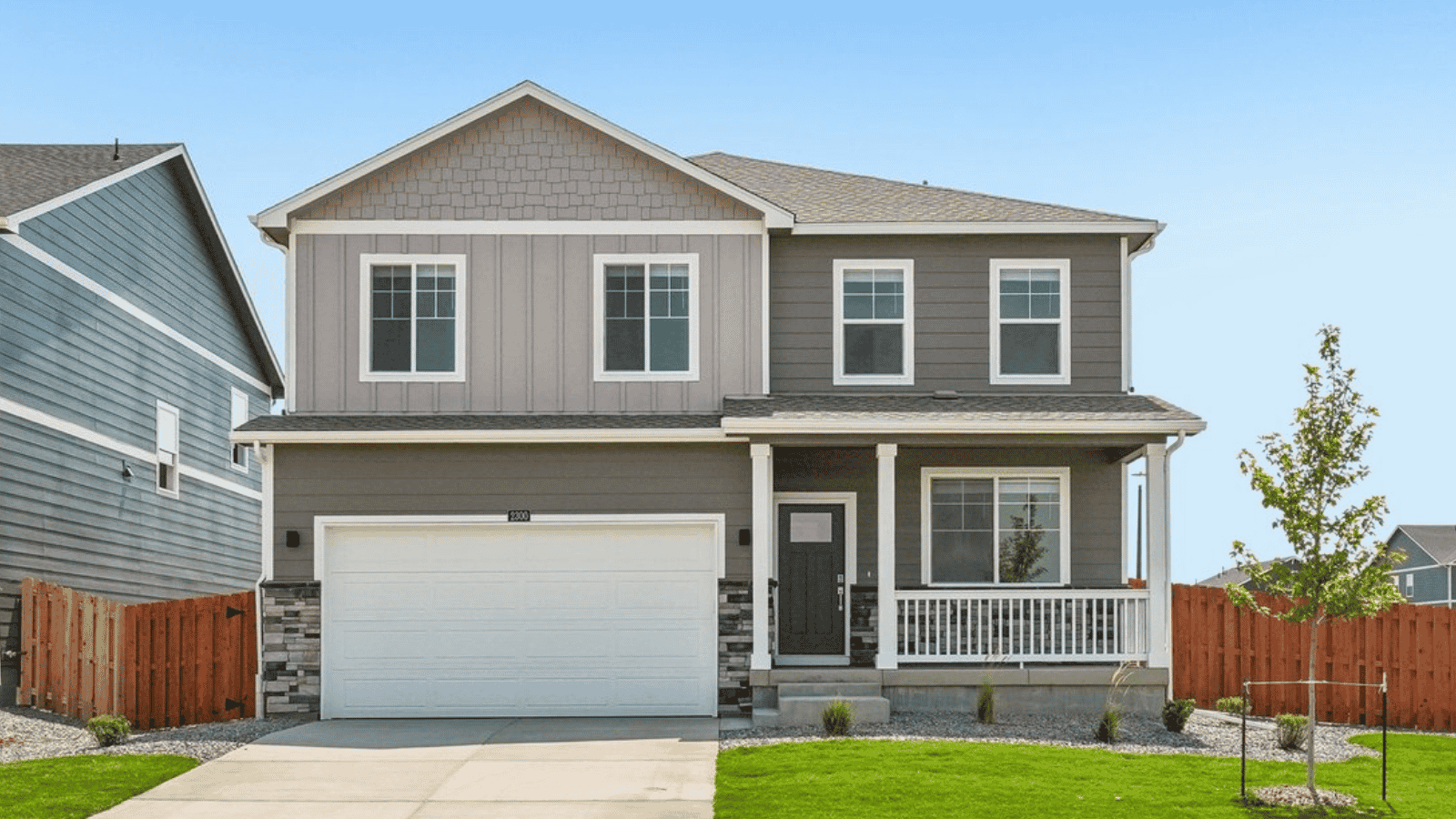 Exterior of two story Pendleton floor plan at Settler's Crossing Community