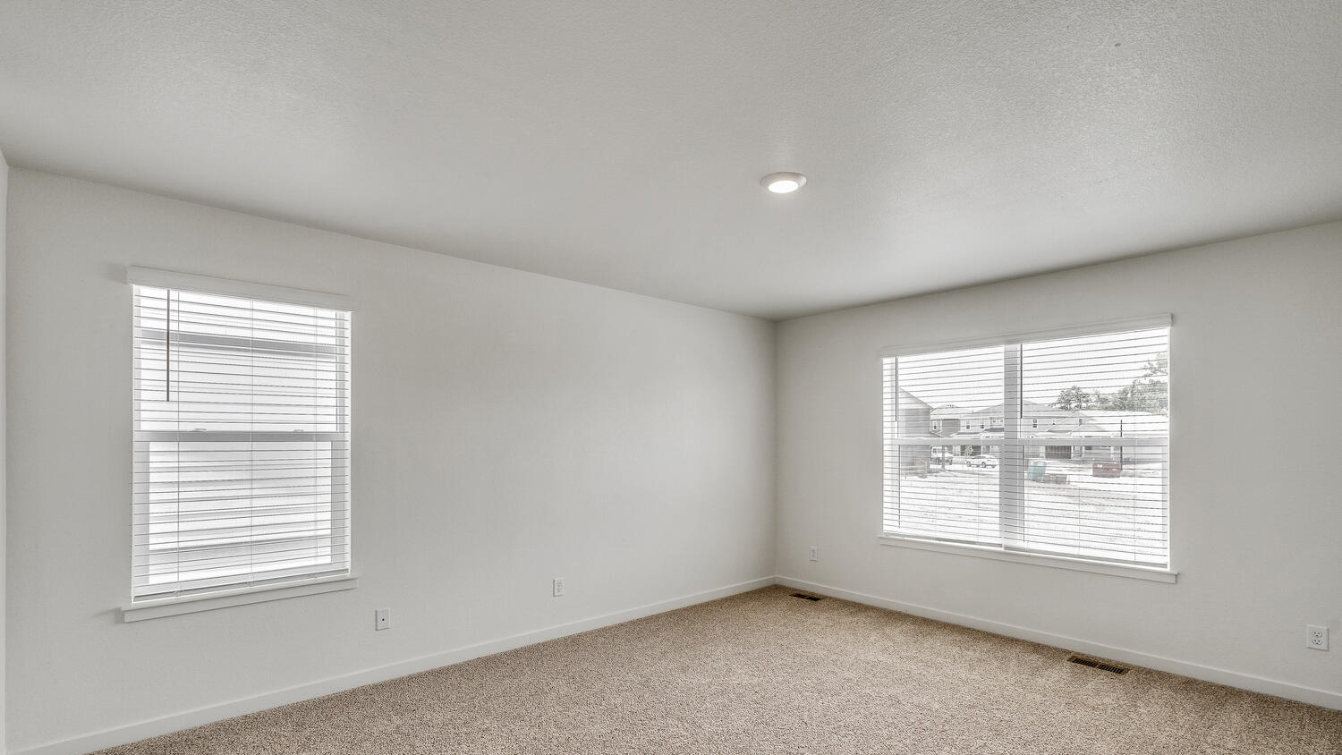 Primary bedroom suite with large windows for ample natural light and plush carpeting